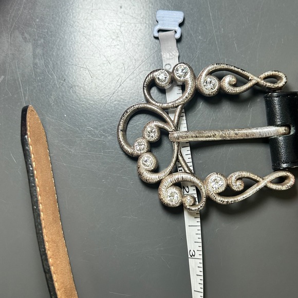 Brighton Black Leather Belt Silver Rhinestone Buckle Western Ornate‎ USA Sz 36 - Picture 9 of 10